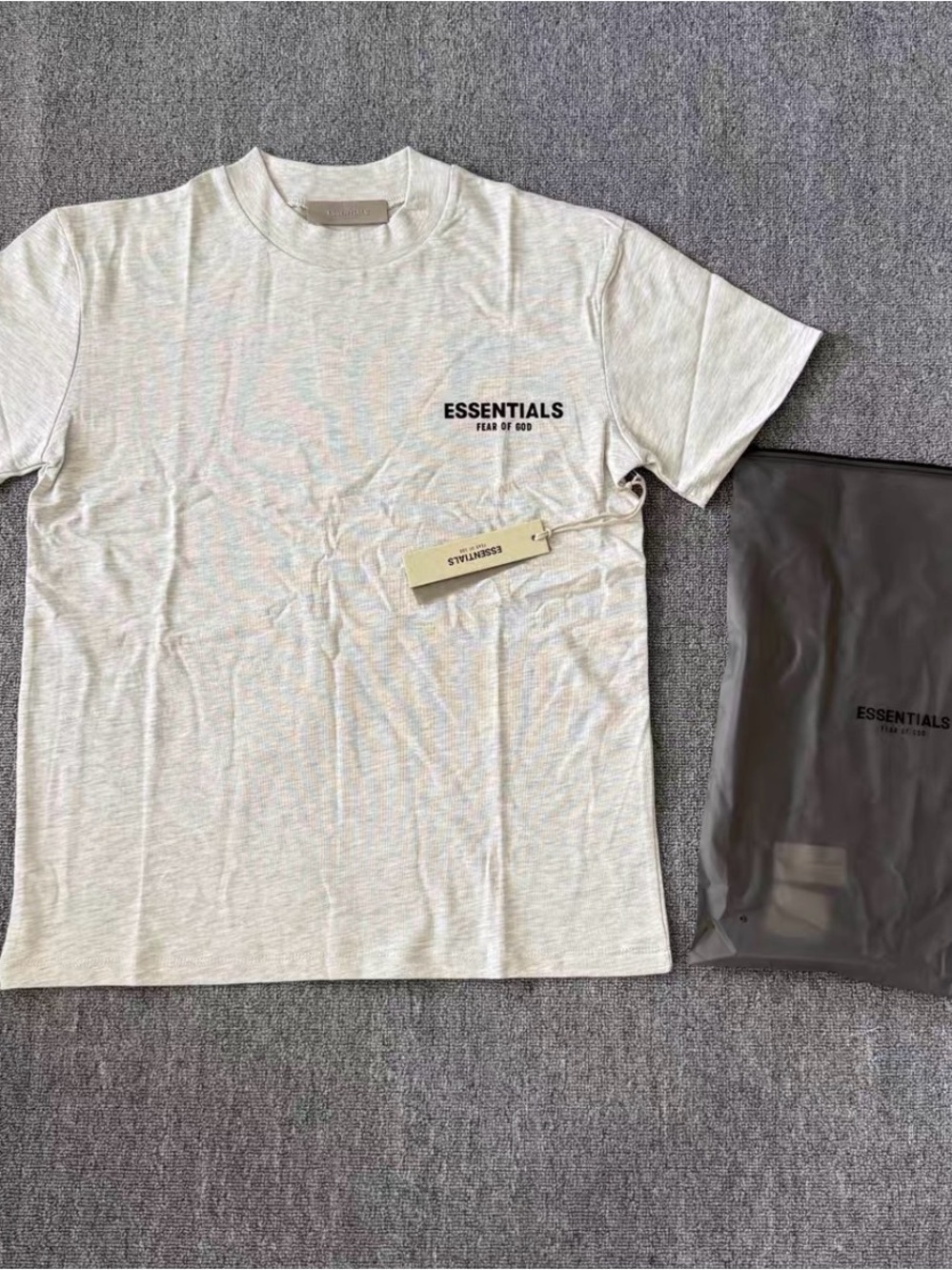 Essentials Men Cream Short-Sleeve Tee with Black Chest Logo